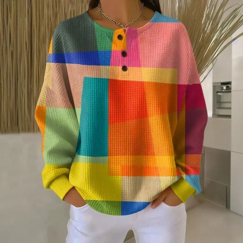 Pull Créatine · encolure Henley, imprimé géométrique