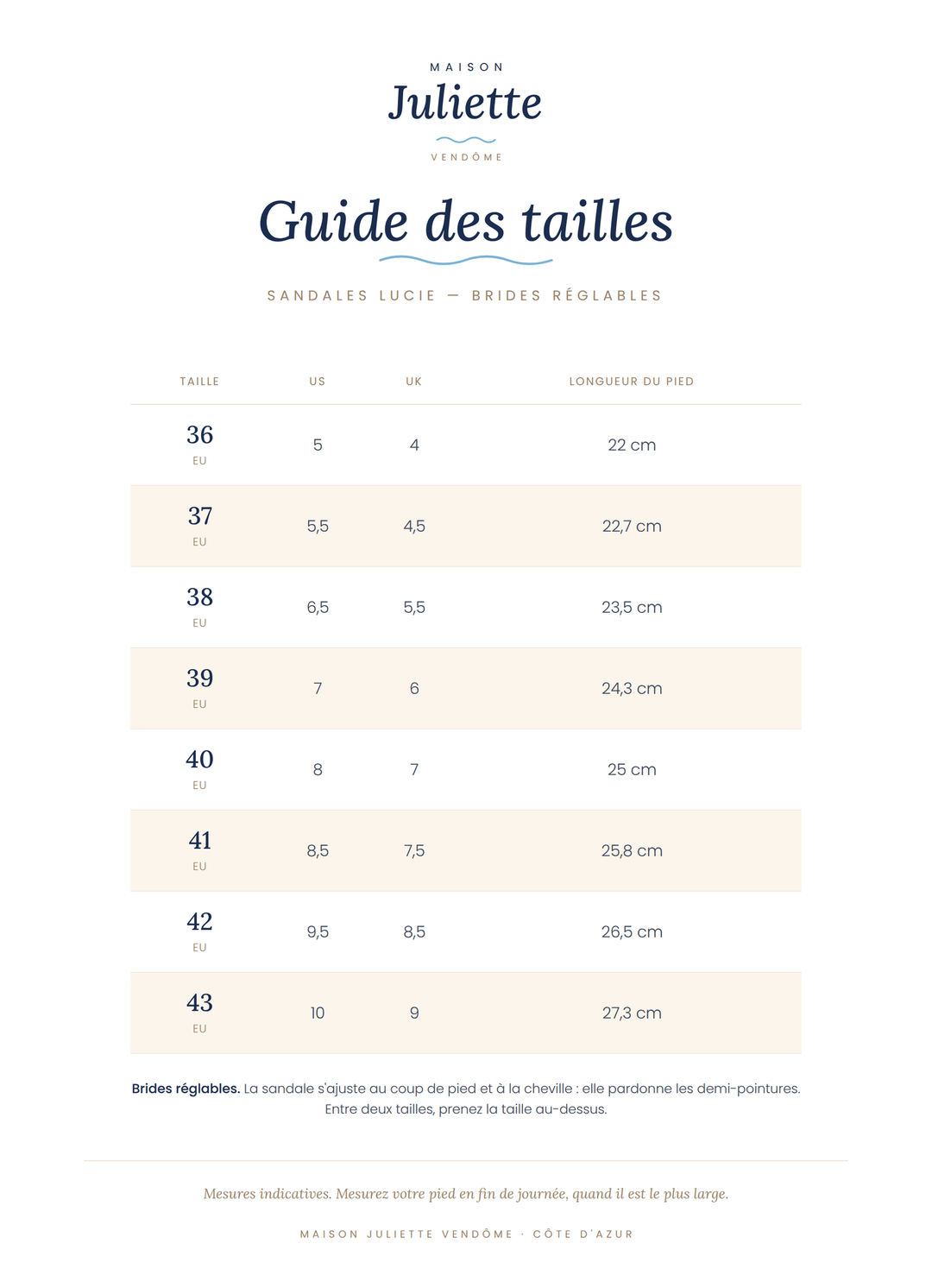 Sandales Lucie · plates, brides réglables, semelle coussinée