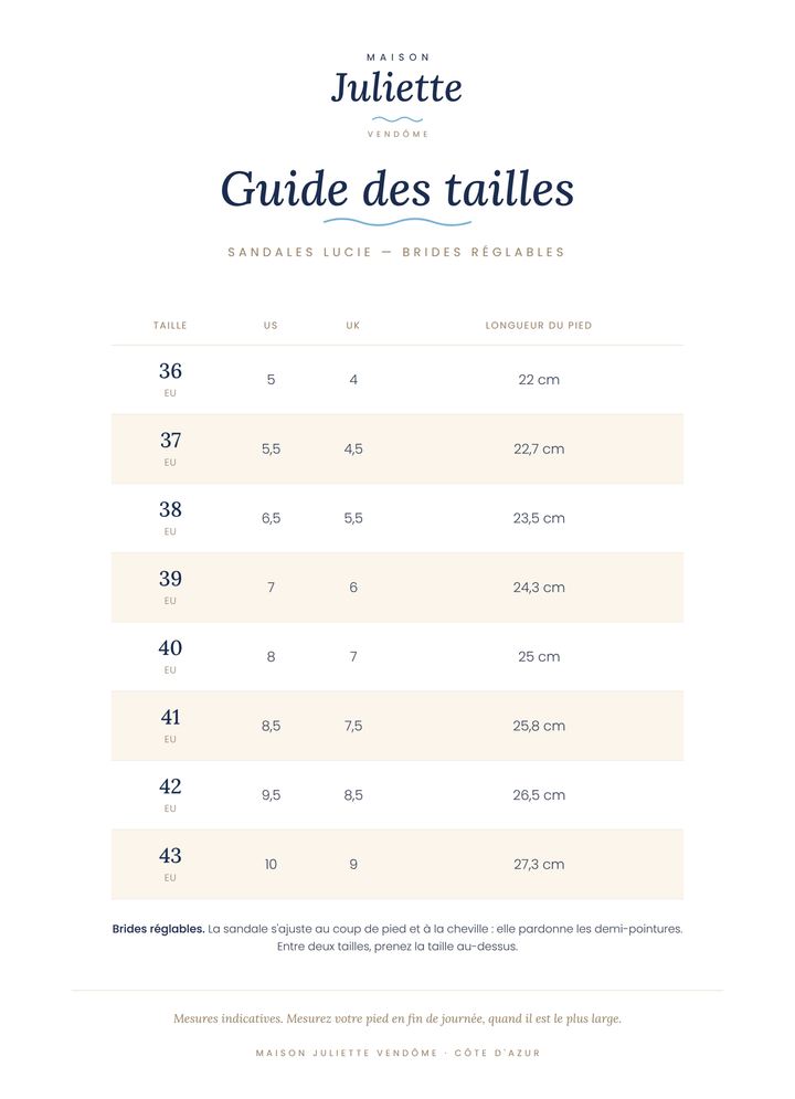 Sandales Lucie · plates, brides réglables, semelle coussinée