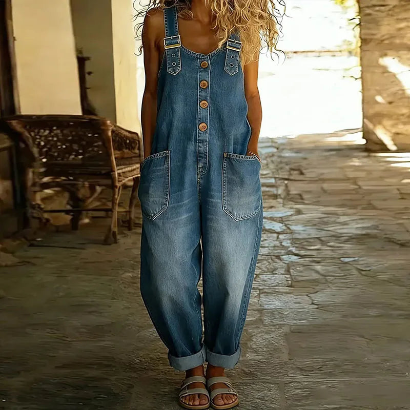 Mae · Salopette Denim Vintage à Bretelles Réglables