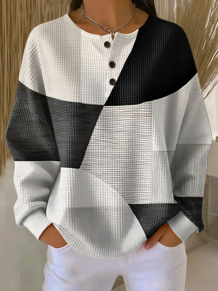 Pull Créatine · encolure Henley, imprimé géométrique